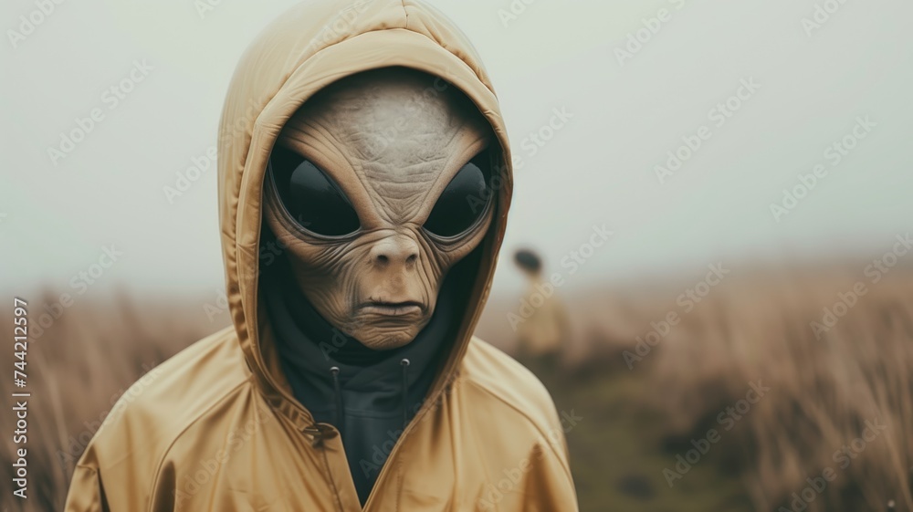 Person in alien costume standing in a field Person in alien costume standing in a field