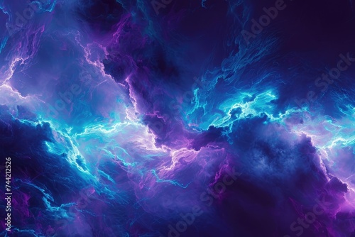 A striking image capturing a purple and blue cloud with vibrant lightning illuminating the sky  High-energy abstract background using electric blues and purples  AI Generated