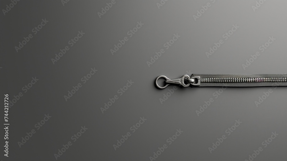 Minimalist image of a zipper halfway unzipped on a dark gray background Minimalist image of a zipper halfway unzipped on a dark gray background