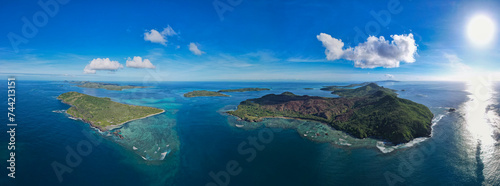 Coral reef from above - Aerial view of healthy coral reef and tropical Island in the South Pacific - Fiji