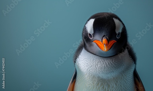 Studio portrait of a penguin on a blue background © anatoliycherkas