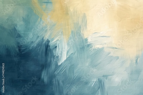 Abstract Painting With Blue and Yellow Colors, Impressionist-style abstract background with gentle brush strokes, AI Generated
