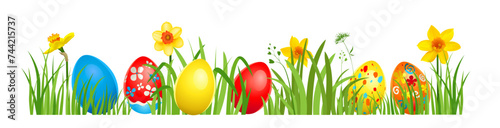 Eggs and grass holiday border