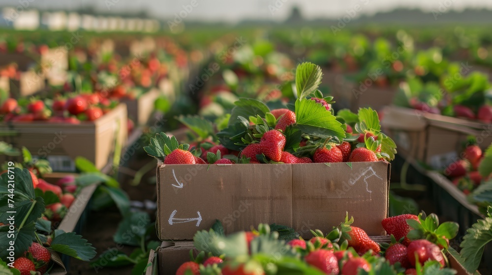 ripe strawberries on the plantation