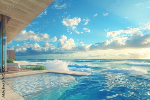 Luxurious Beachside Infinity Pool Overlooking a Serene Ocean at Sunset