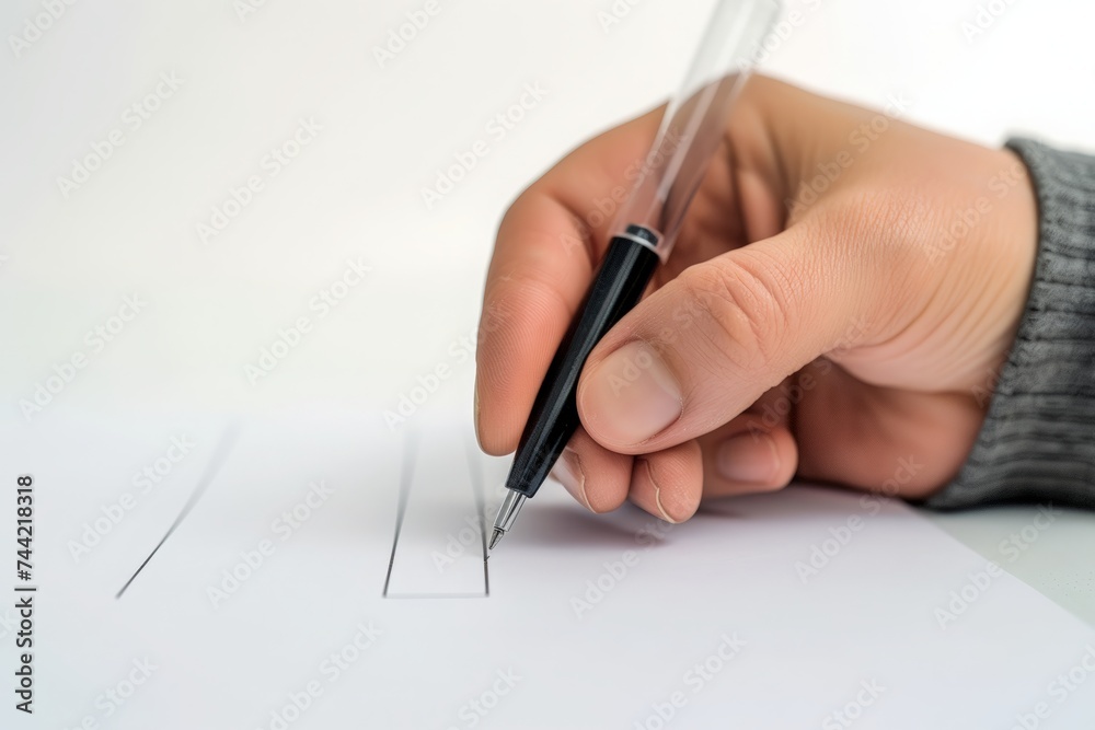 Amidst a sea of stationery, a determined hand grips the pen, its pointed tip ready to conquer the blank page with precision and purpose Amidst a sea of stationery, a determined hand grips the pen, its pointed tip ready to conquer the blank page with precision and purpose