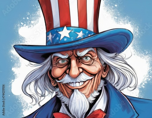 Cartoon Uncle Sam. Using blue, red and white colors.