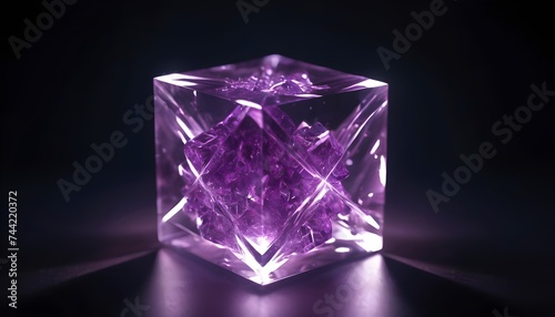 crystal purple cube isolated on dark background © Lied