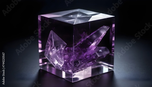 crystal purple cube on dark background isolated © Lied