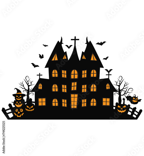 Haunted house with haunted trees Halloween illustration