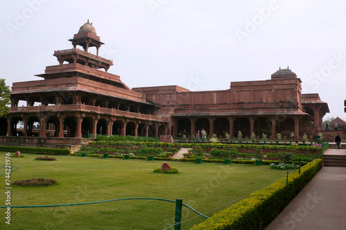 Agra, Uttar Pradesh / India - February 7, 2012 : An architectural exterior view of the Panch Mahal a five-storied palatial structure in the courtyard of the Jodhabai's palace in Fatehpur Sikri, Agra. photo