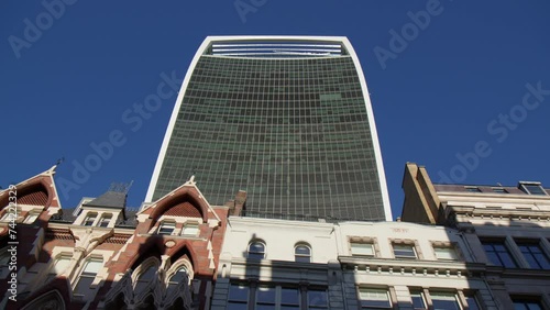 Looking Up At 20 Fenchurch Street Skyscraper From Eastcheap Street In Central London, UK. low angle shot photo