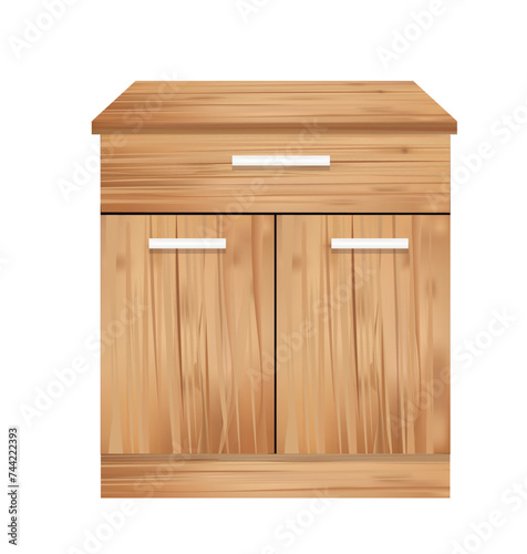 Wooden cabinet realistic, vector illustration