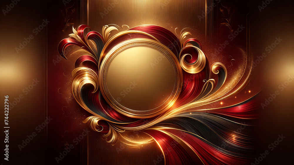 Vibrant Red Luxury Background with Round Golden Frame Vibrant Red Luxury Background with Round Golden Frame