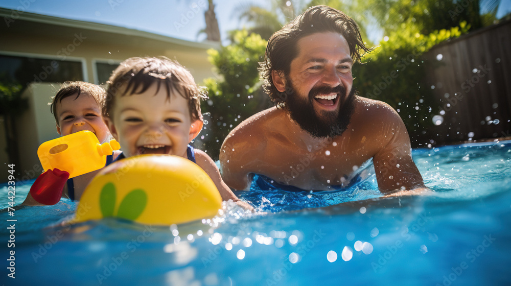 Father and sun spend time with enjoyment in the water amusement park Father and sun spend time with enjoyment in the water amusement park