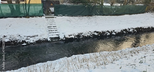 Stream in winter with snow