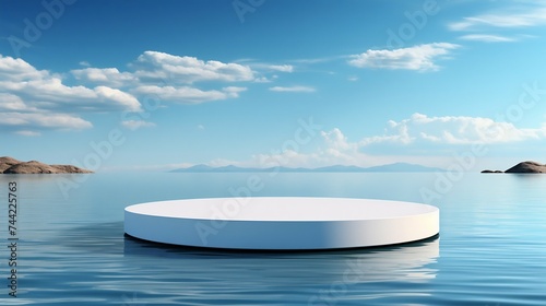 Serenity and Innovation  Product Display on Tranquil Waters. Generative ai
