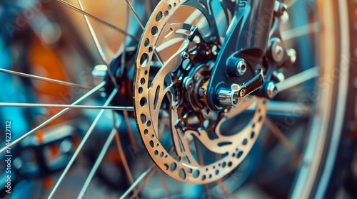 Close-Up of Bicycle Disc Brake System. Generative ai photo