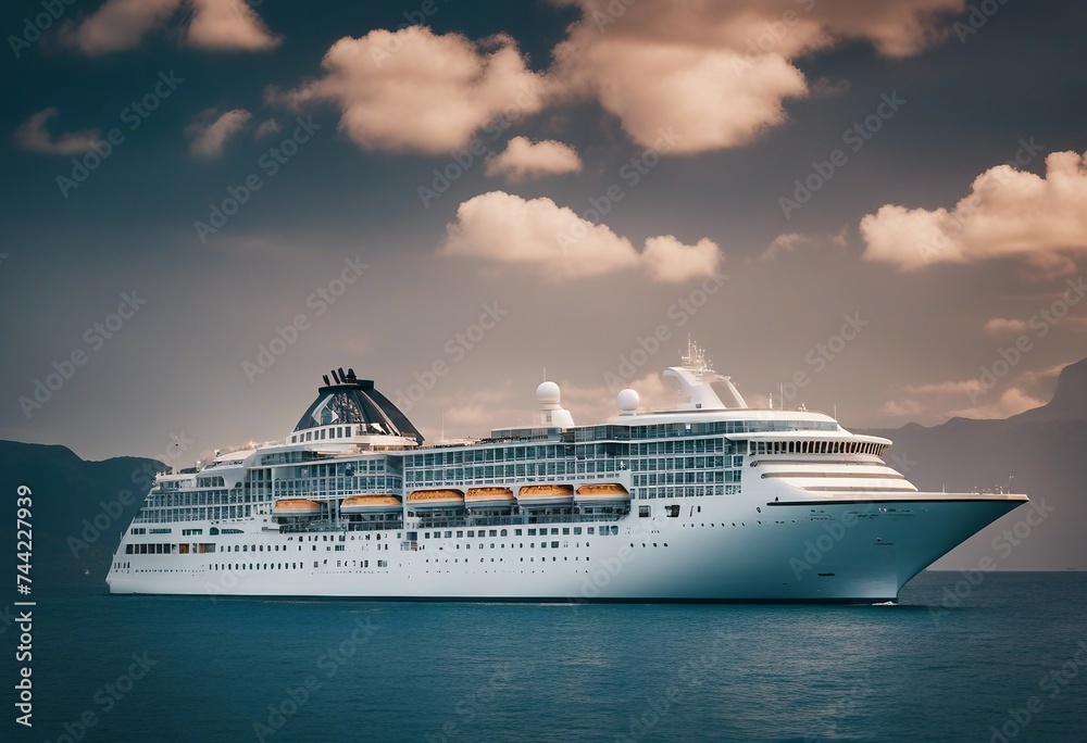 A cruise ship yacht on a tour tourism vacation in the middle of sea ocean A cruise ship yacht on a tour tourism vacation in the middle of sea ocean