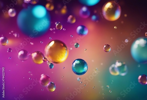 Abstract pc desktop wallpaper background with flying bubbles on a colorful background Neon colors of dews falling