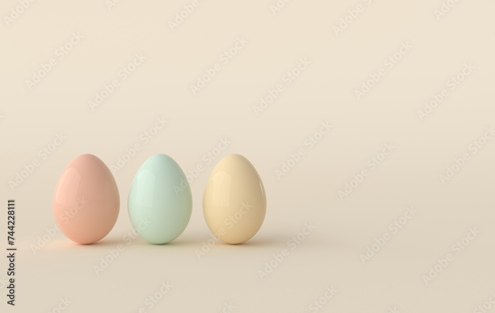 Pastel colored easter eggs background. 3d render. Happy Easter eggs big hunt or sale banner