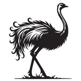 Vintage Retro Styled Vector Ostrich Silhouette Black and White - illustration