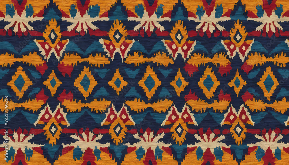 Oriental Ethnic Geometric Rug Rug Ikat Pattern Seamless Traditional Background Design, Carpet, Wallpaper, Garment, Packaging, Batik, Fabric, Embroidery Pattern
