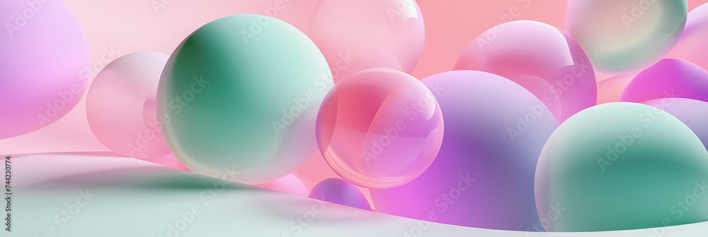 abstract pink pastel banner with colorful spheres abstract pink pastel banner with colorful spheres