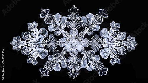 A delicate snowflake blooms like a chandelier, an exquisite work of art from nature's hand photo