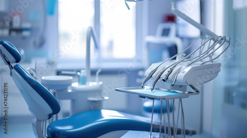 View on dental office with white and blue interior design