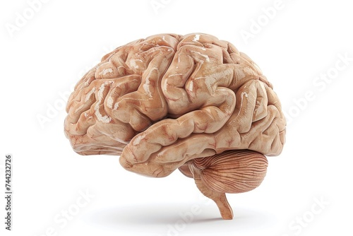 3D realistic illustration of the human brain side/ lateral view isolated on a white background. Healthcare and education concept. photo