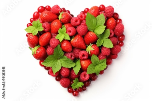 heart made of red fruits isolated on white background concept of healthy eating