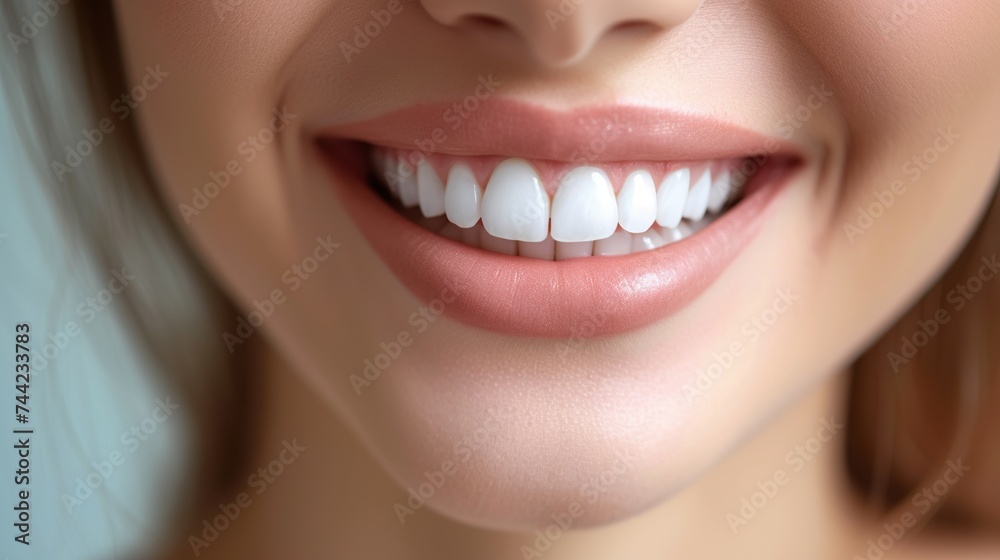 Very close up female's healthy teeth smiling Very close up female's healthy teeth smiling
