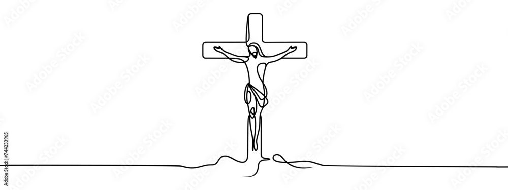 continuous line of Jesus christ.one line drawing of the Lord jesus being overtaken.line art of the event of the crucifixion of jesus christ - obrazy, fototapety, plakaty 