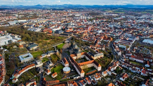 Aerial view of the old town of Fulda in Hessen Germany on a sunny day in winter 