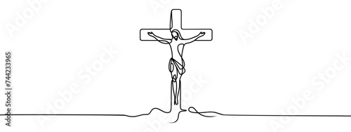 continuous line of Jesus christ.one line drawing of the Lord jesus being overtaken.line art of the event of the crucifixion of jesus christ photo