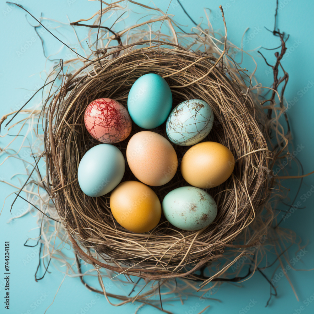 eggs. colored eggs. on the nest. Easter. holiday. the banner. eggs. colored eggs. on the nest. Easter. holiday. the banner.