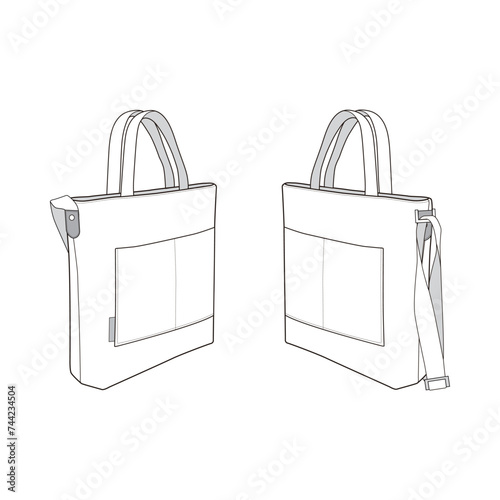 Canvas Tote Bag Design Flat Sketch Vector Illustration