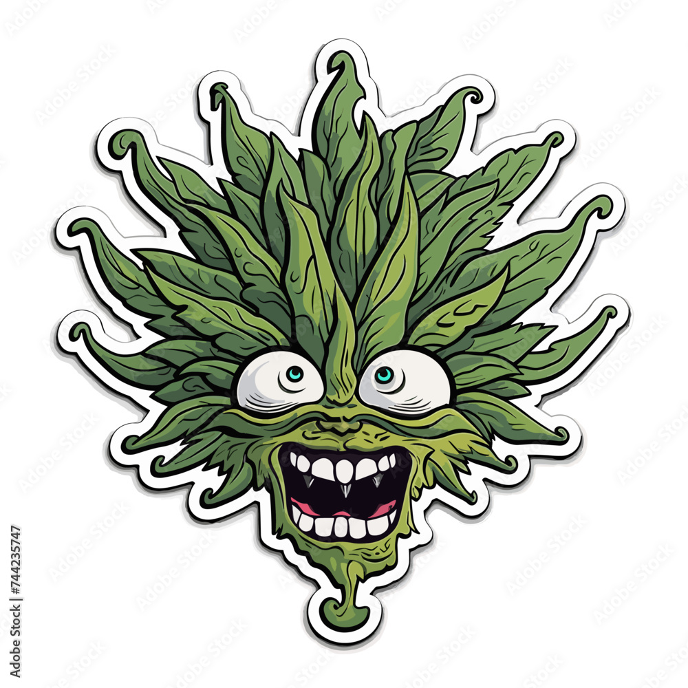 Cartoon illustration of a marijuana leaf head with eyes on white ...