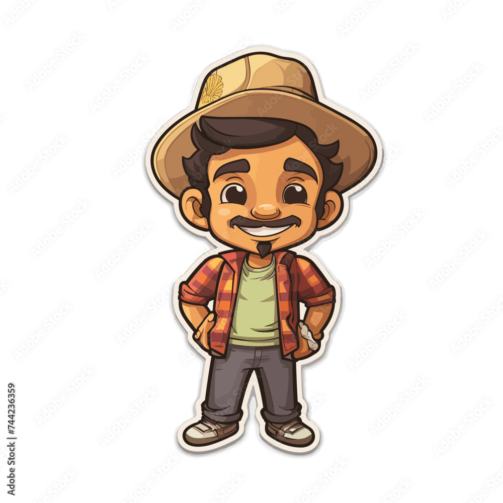 Vector illustration of a sticker feautiring a cheerful cartoon man with a thick moustache Vector illustration of a sticker feautiring a cheerful cartoon man with a thick moustache