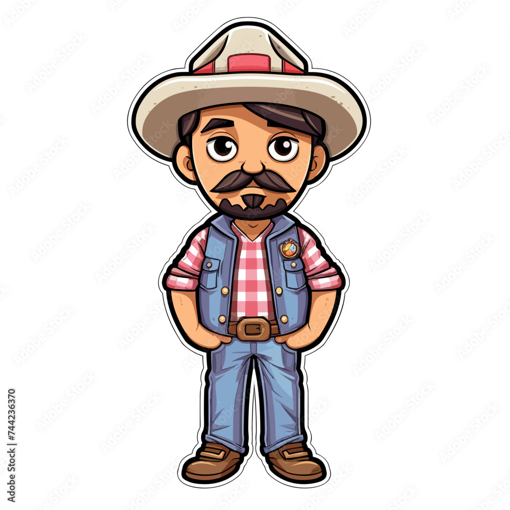 Vector illustration of a cartoon cowboy with a full beard and classic cowboy hat Vector illustration of a cartoon cowboy with a full beard and classic cowboy hat
