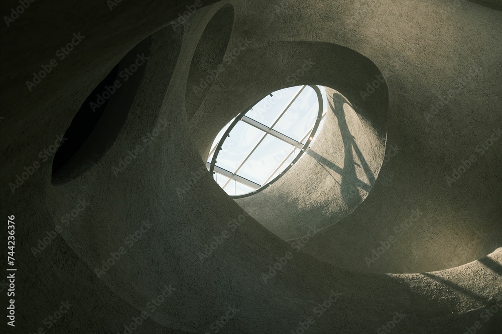 there is a large circular window inside the building to get in there is a large circular window inside the building to get in