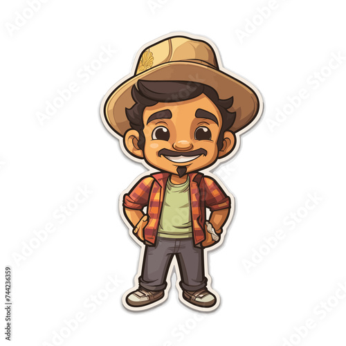 Vector illustration of a sticker feautiring a cheerful cartoon man with a thick moustache