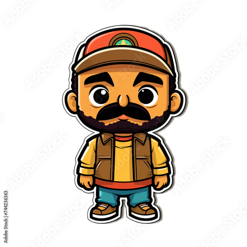 Vector illustration of a sticker feautiring a cheerful cartoon man with a thick moustache