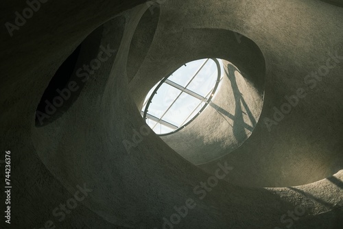 Canvas-taulu there is a large circular window inside the building to get in