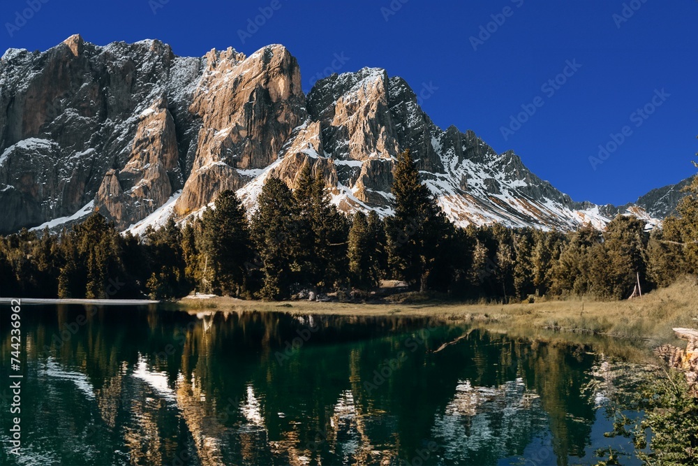Scenic landscape with the majestic beauty of the Tyrol mountain range in the background