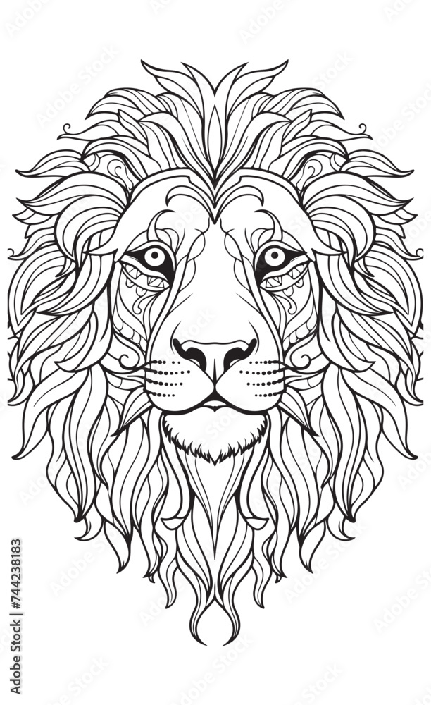 Obraz premium An ethnic line art of a lion head on a white background