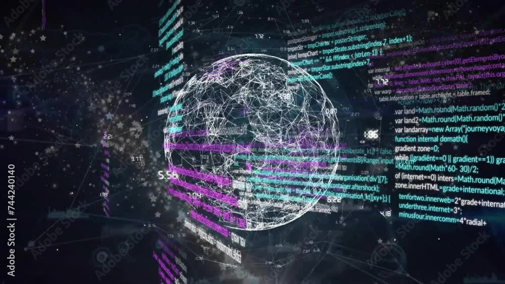 Animation of digital data processing over globe