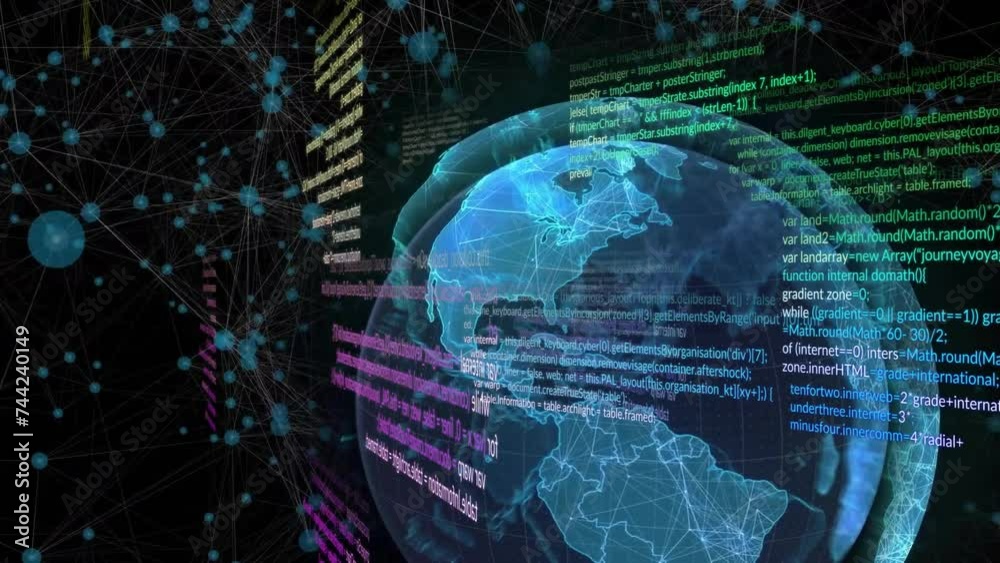Animation of digital data processing over globe Animation of digital data processing over globe
