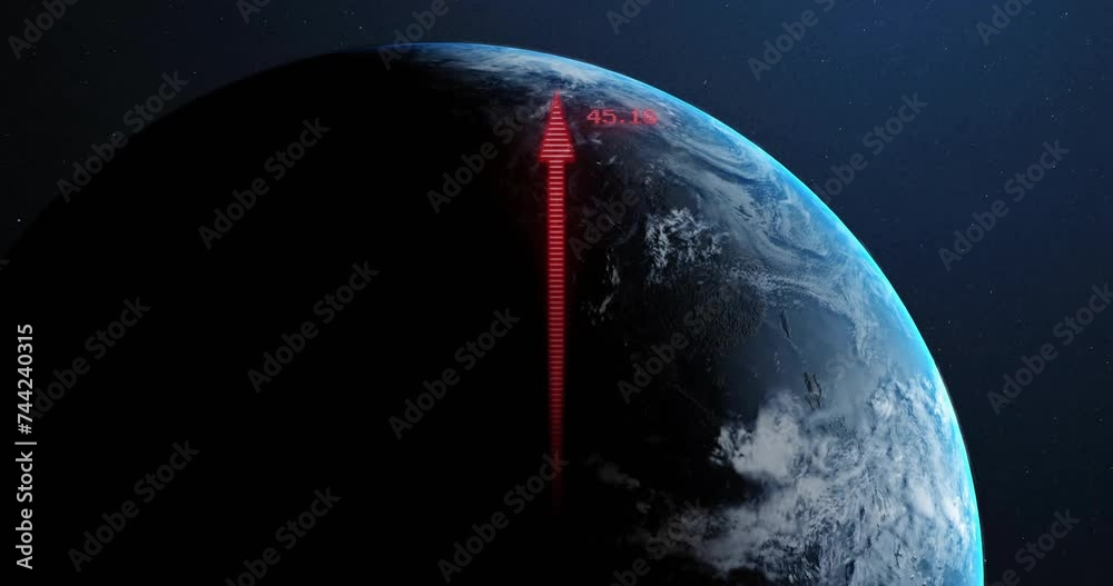Animation of digital data processing and arrows over globe on dark background
